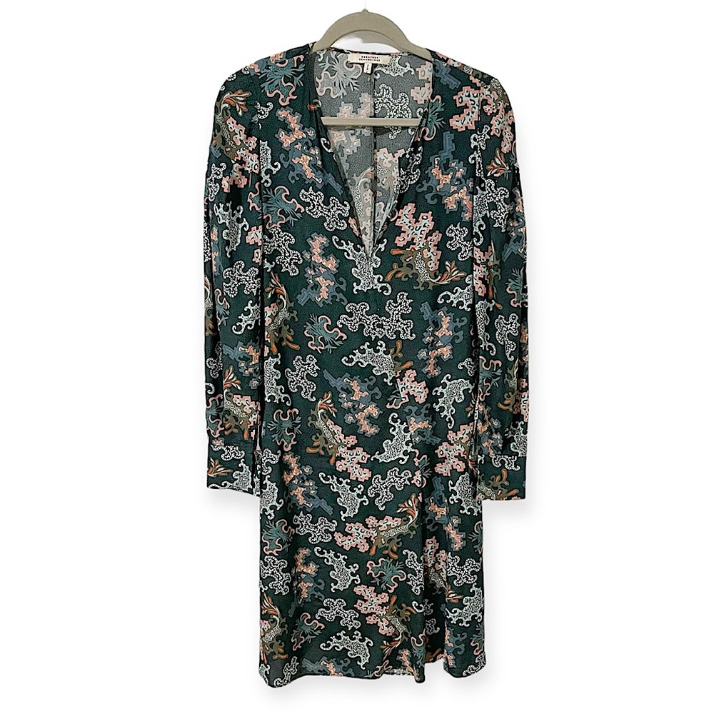 Dorothee Schumacher Abstract Print Silk Blend Dress Teal Green Pink Blue size 6